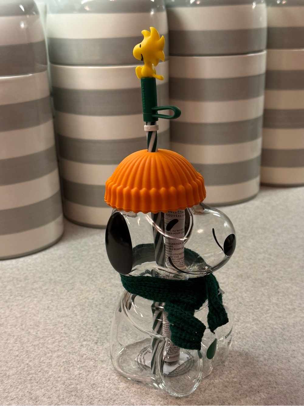 Starbucks Barista Snoopy glass with Orange Hat and Green Scarf - Picture 3 of 5